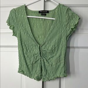 Urban Outfitters Green Flutter Sleeve Crop Blouse